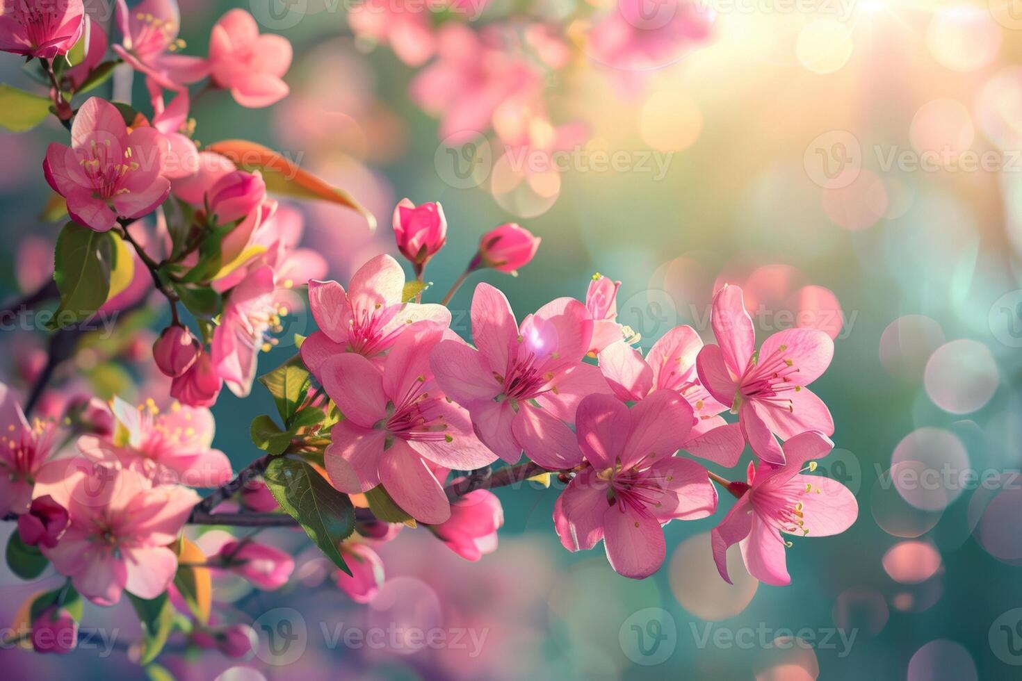 ai generado lozano floral escenas exhibiendo un variedad de flores en suave, radiante ligero con un bokeh antecedentes foto