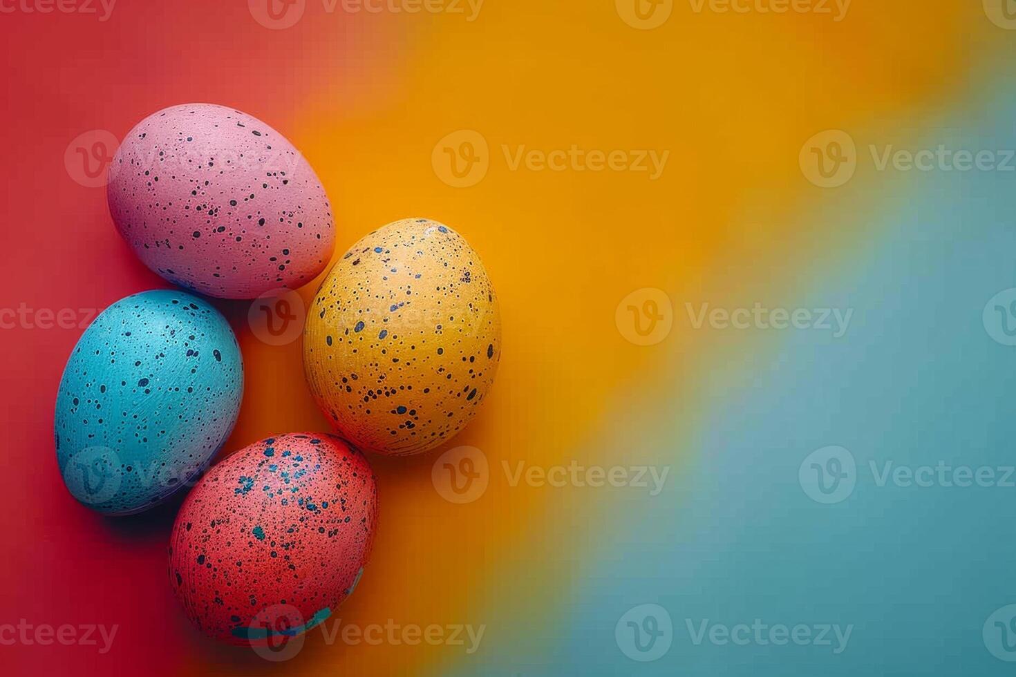 AI generated Decorative Easter eggs with floral patterns on a dark slate background, accented with fresh daisies and greenery photo