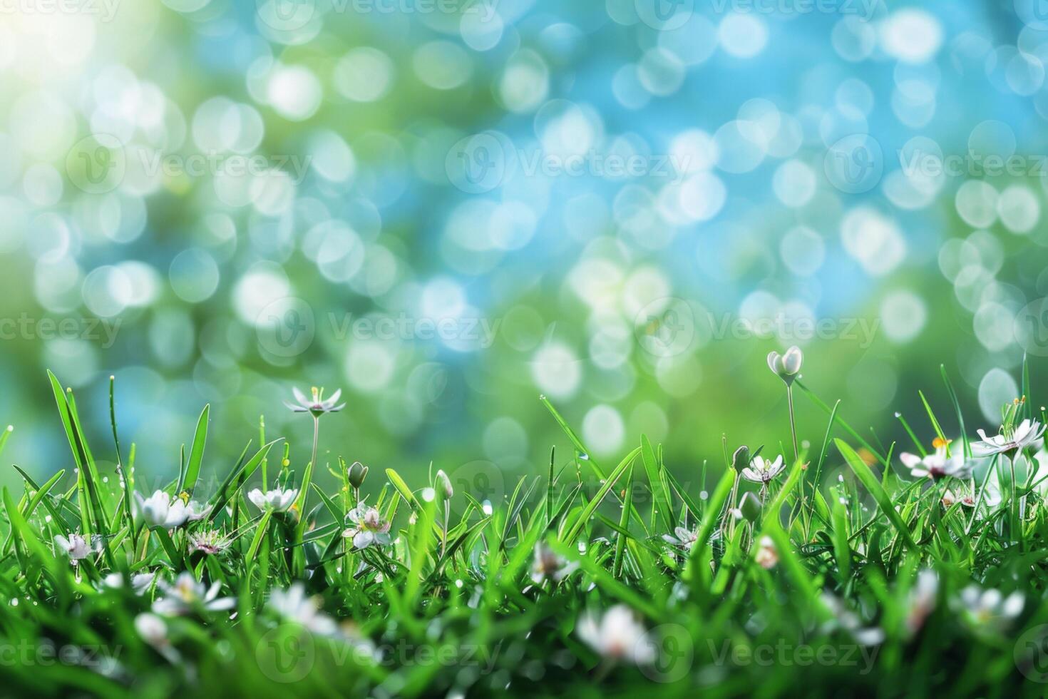 AI generated Lush floral scenes showcasing a variety of blossoms in soft, radiant light with a bokeh background photo