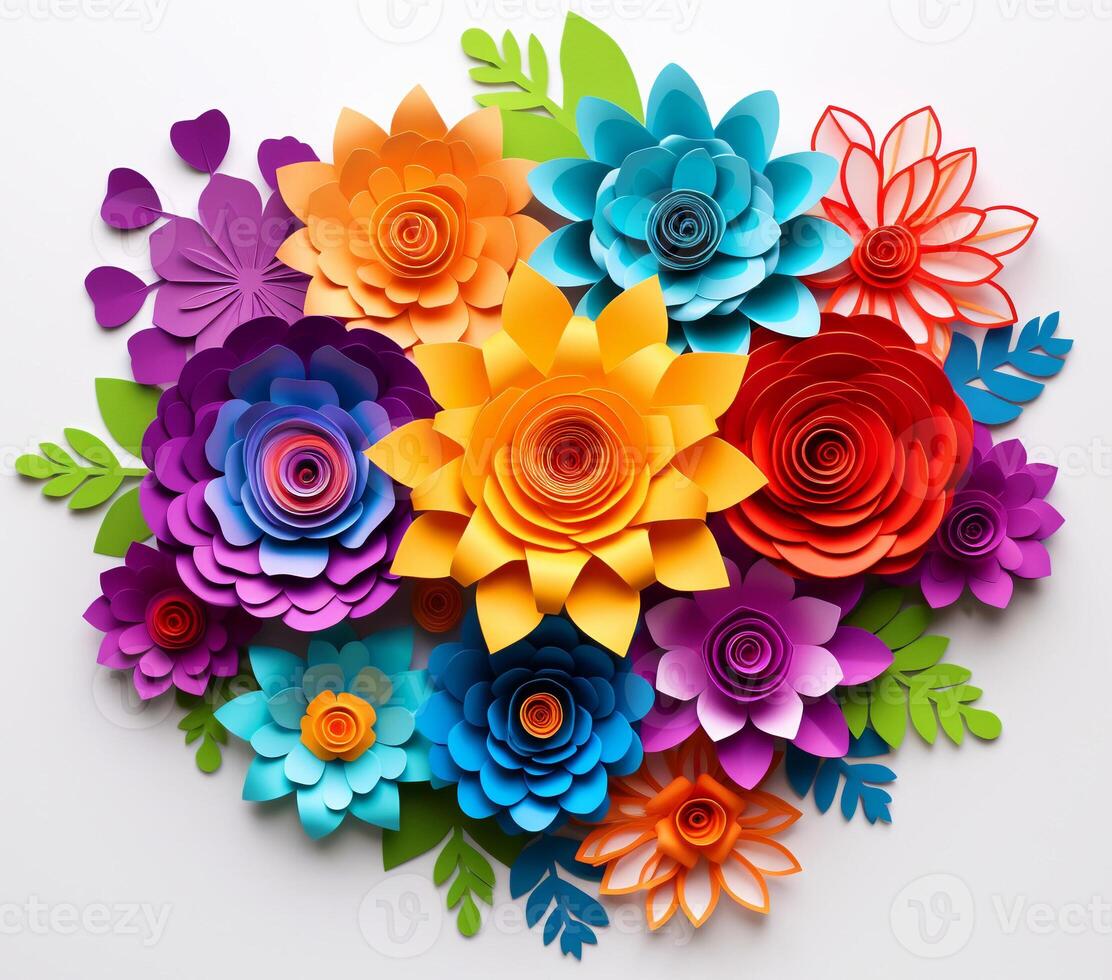 AI generated 3D Colorful flowers photo