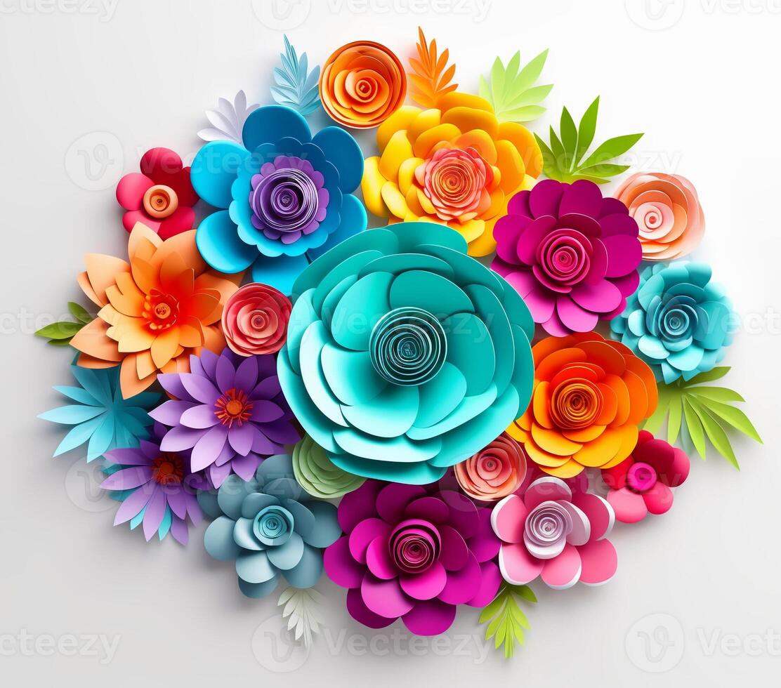AI generated 3D Colorful flowers photo