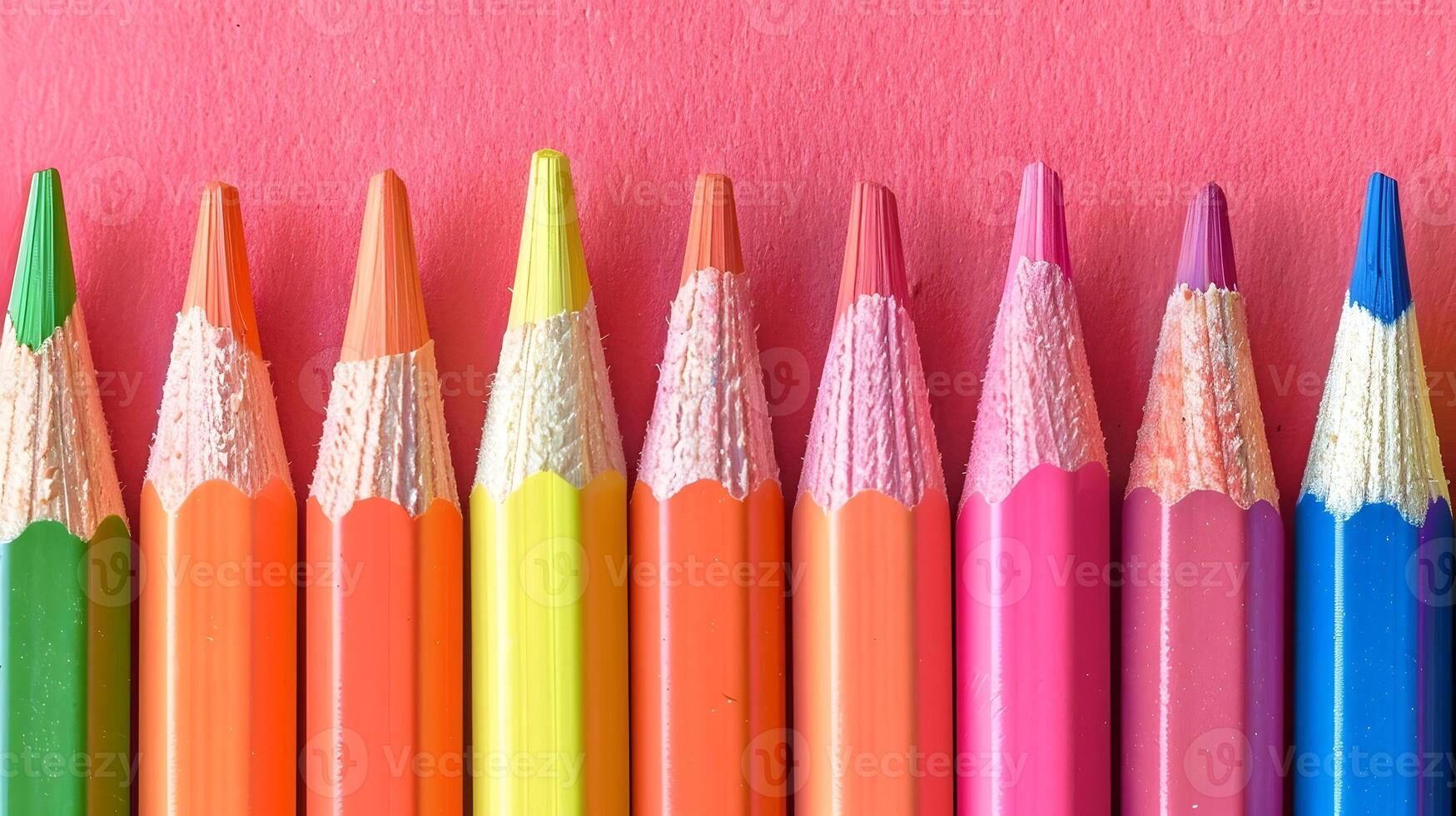 AI generated Colorful Crayons for Kids Artistic Expression A Vibrant Palette for Creative Activities on a Soft Pink Background photo