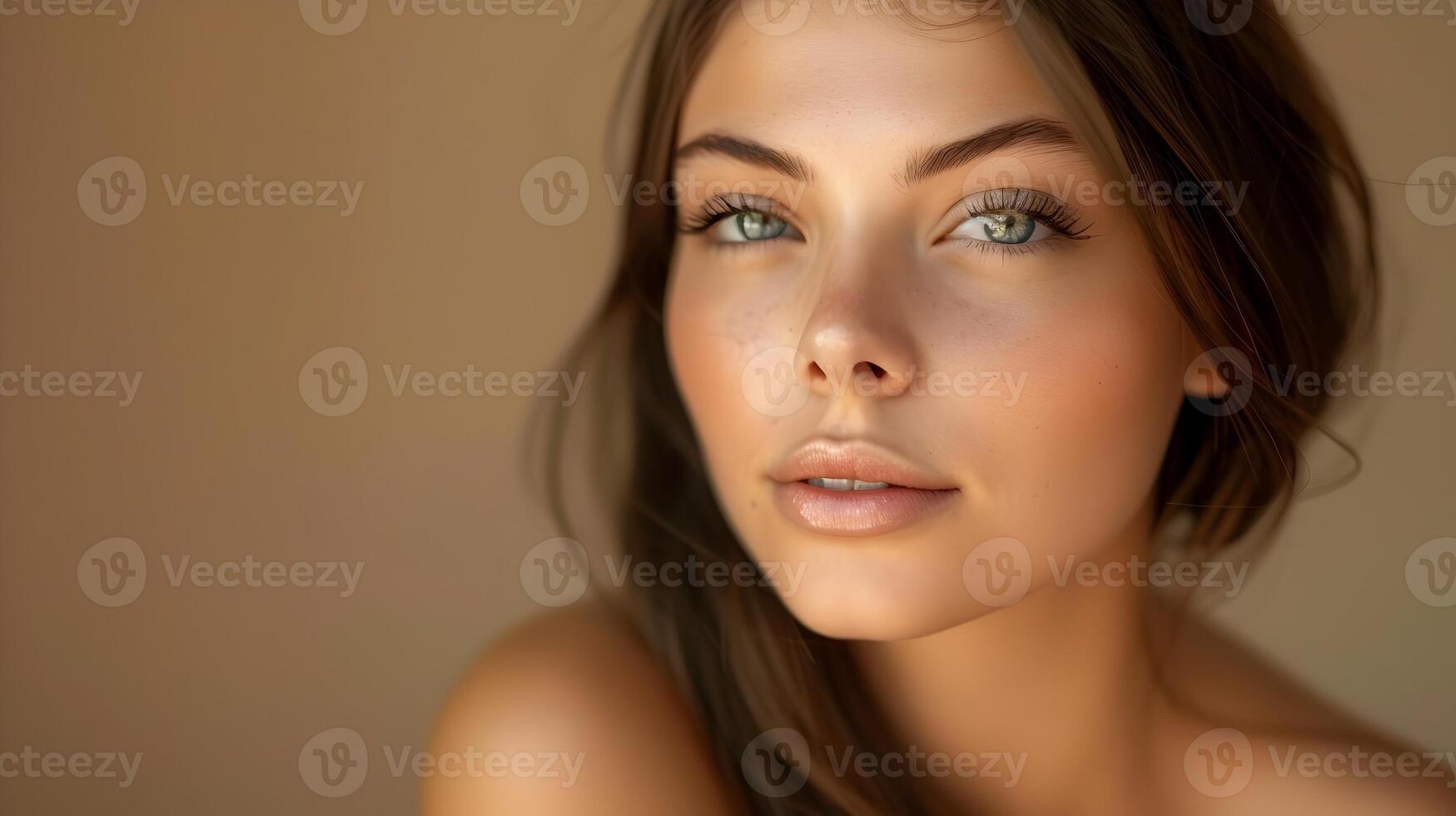 AI generated Attractive Woman with Brown Hair and Green Eyes in Soft Natural Light, To provide a high-quality, high-resolution portrait of an attractive woman photo