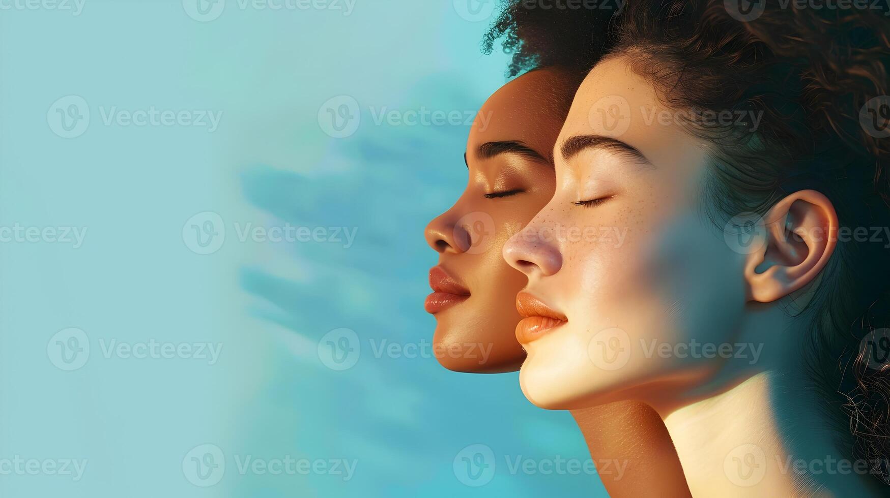 AI generated Diverse Women in Profile Celebrating Skin Care, This image can be used for a spa or beauty campaigns advertising banner, social media poster, or photo