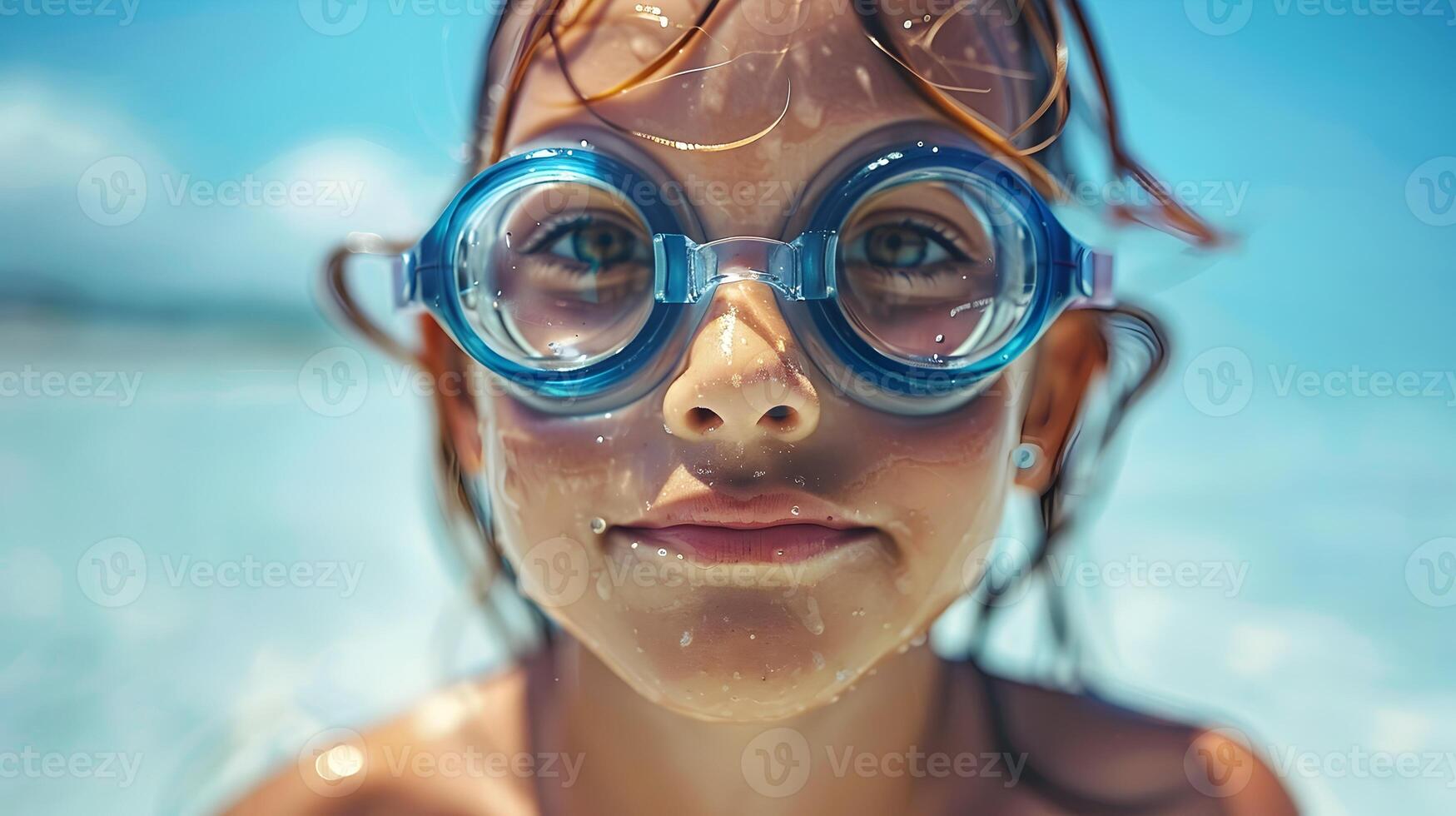 AI generated Girl at the Beach in Swimming Goggles, To convey a sense of joy and energy associated with water activities and beach vacations photo