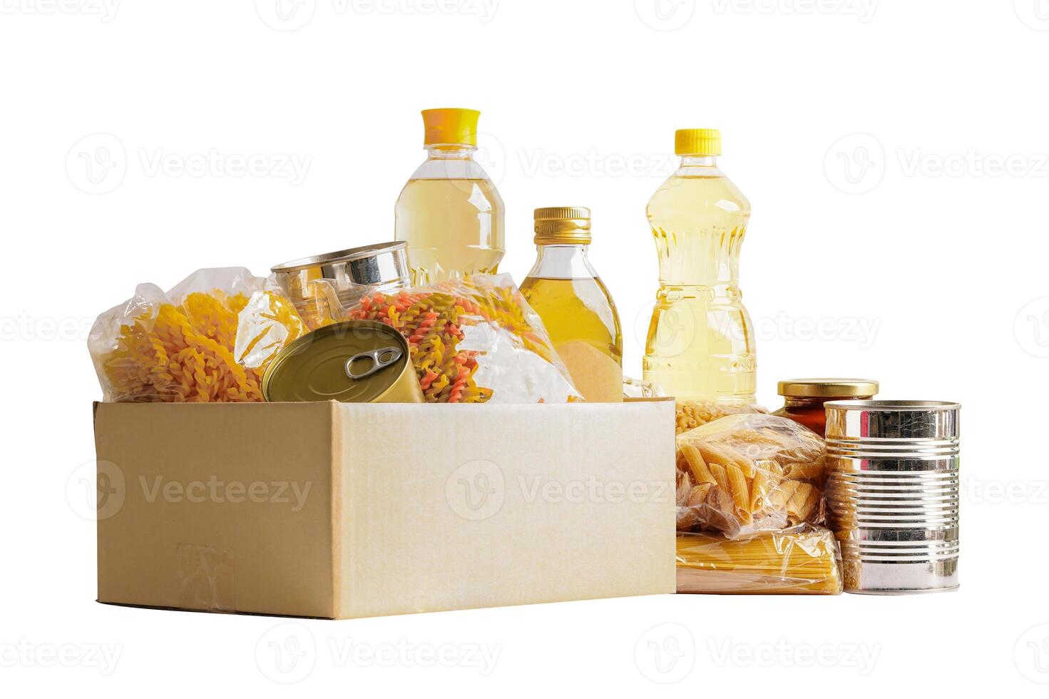 Donation box food support help for poor people in the world isolated on white background. photo