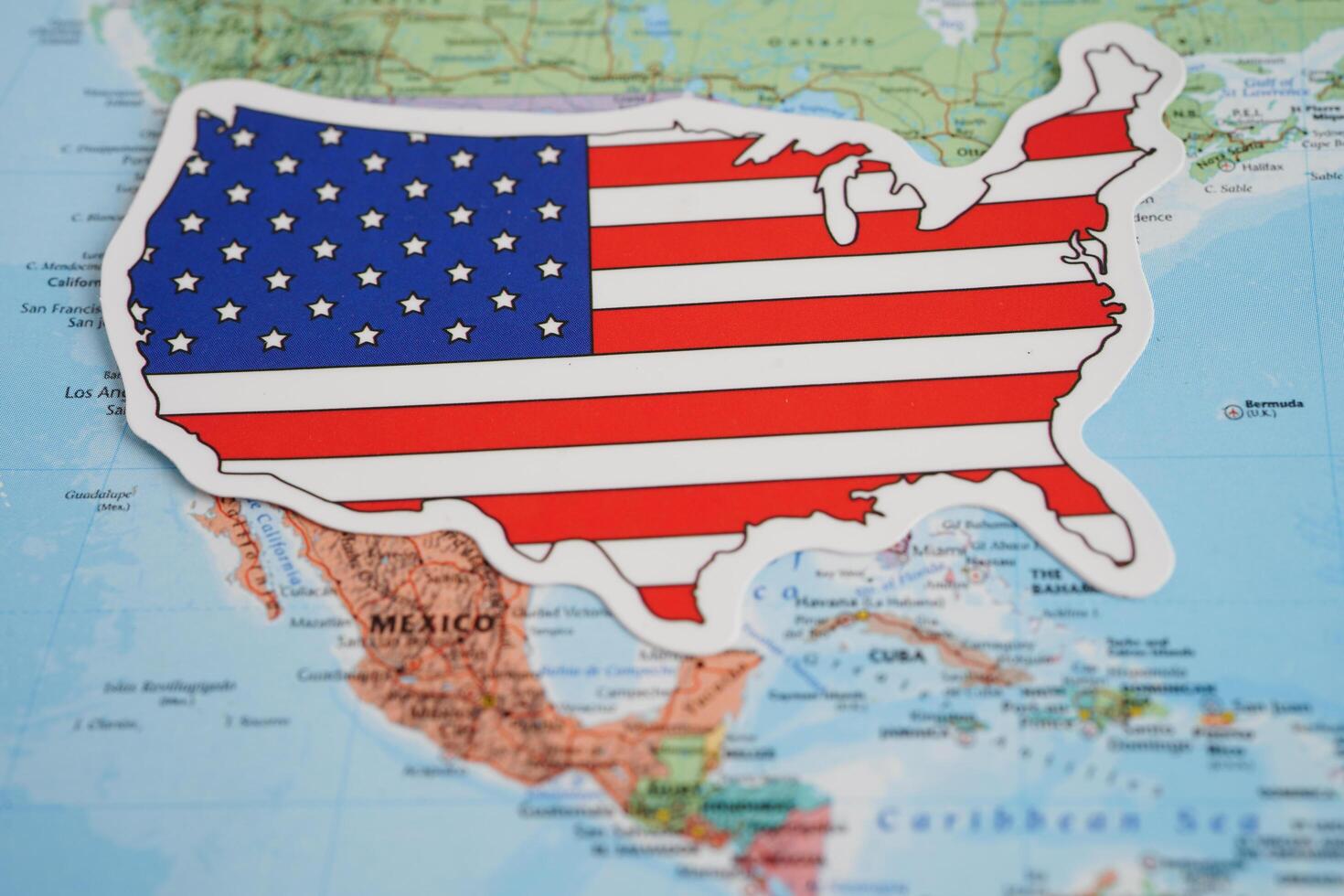 Bangkok, Thailand December 10, 2023 USA america map in world map paper. photo