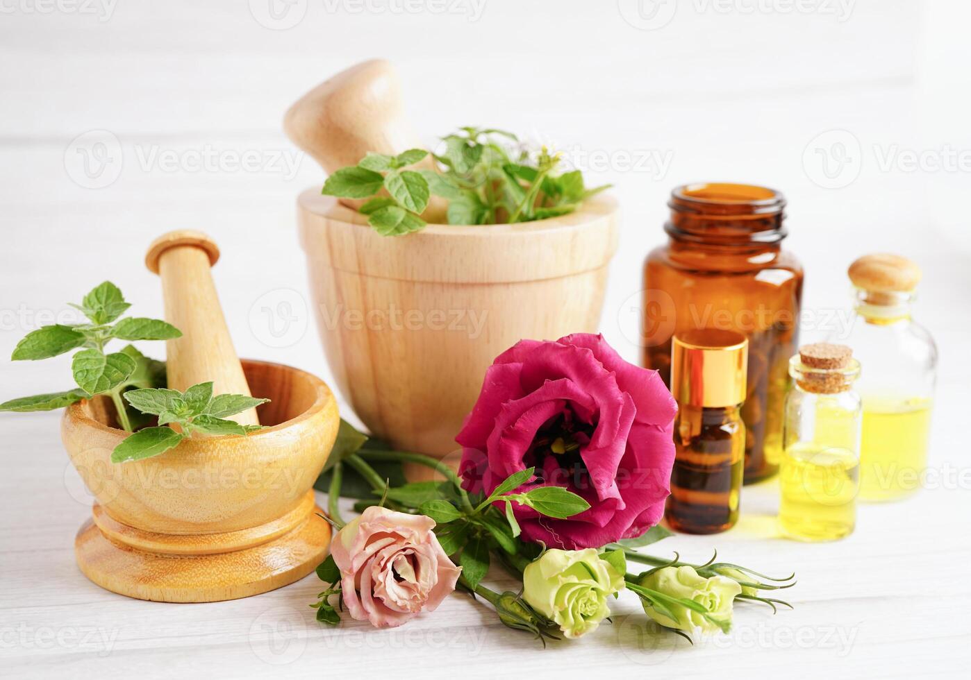Alternative medicine herbal organic capsule with vitamin E omega 3 fish oil, mineral, drug with herbs leaf natural supplements for healthy good life. photo