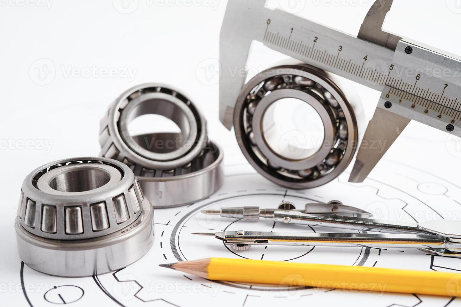 Engineering and precision tools with metal ball bering, mechanical industrial. photo