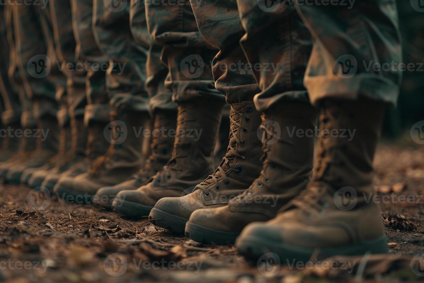 AI generated the line of soldiers boots with generative ai photo