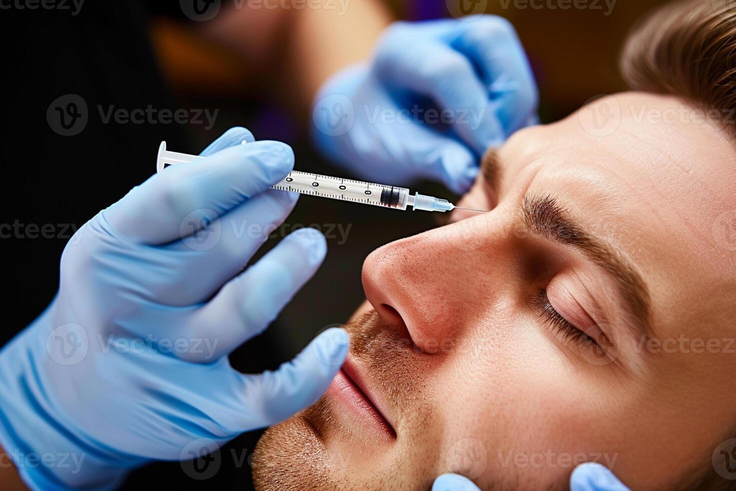 AI generated dermal filler for man patient bokeh style background with generative ai photo