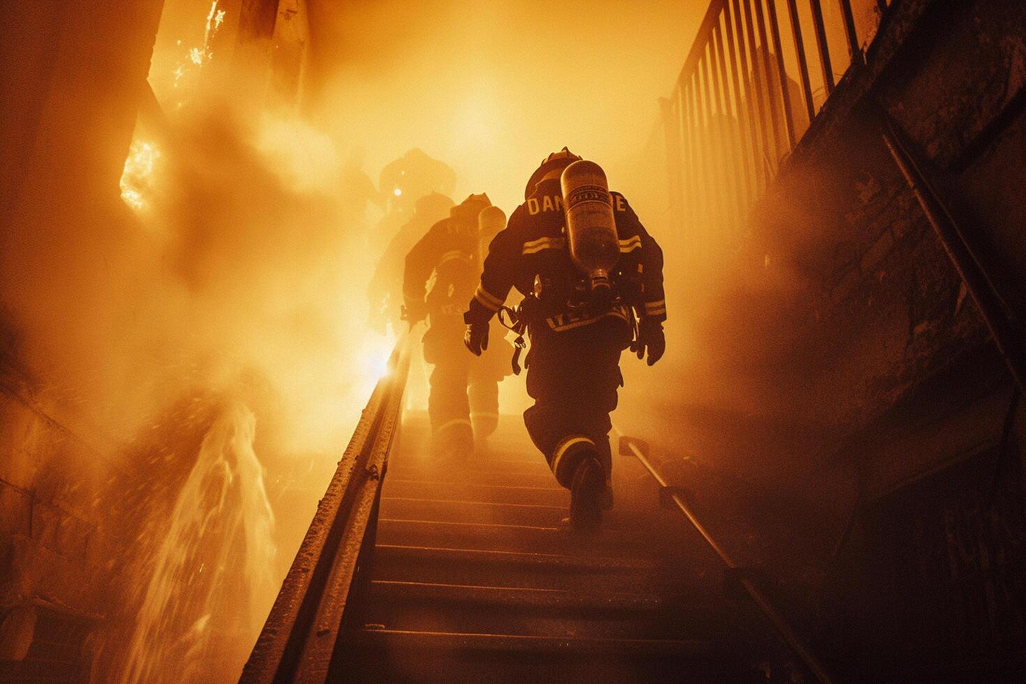 AI generated Firefighters are working with generative ai photo