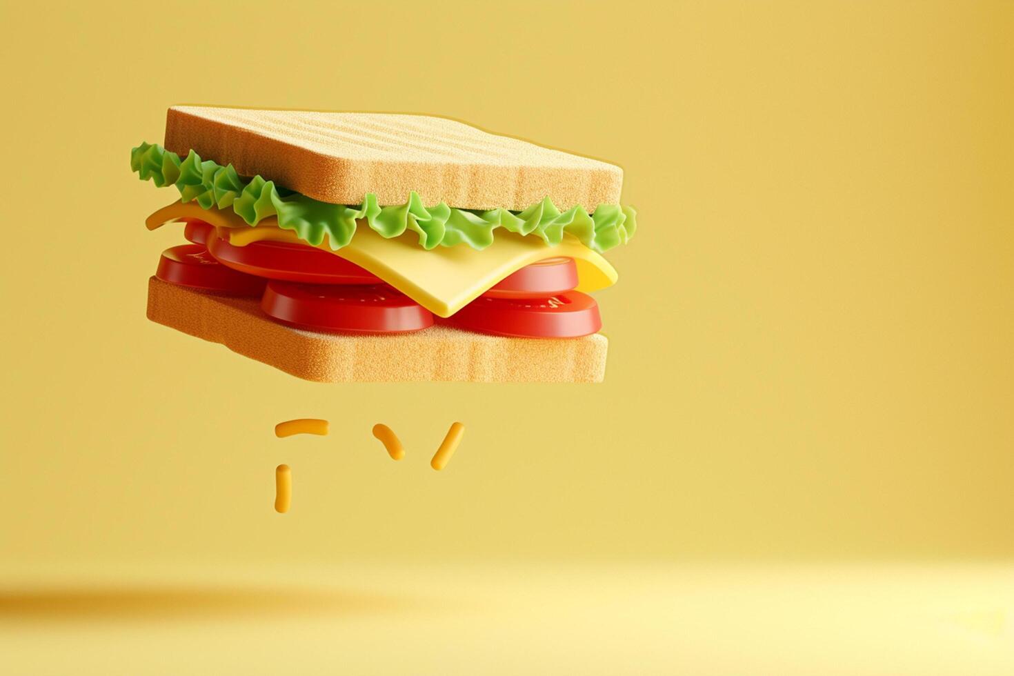 AI generated sandwich 3d elements on background with generative ai photo