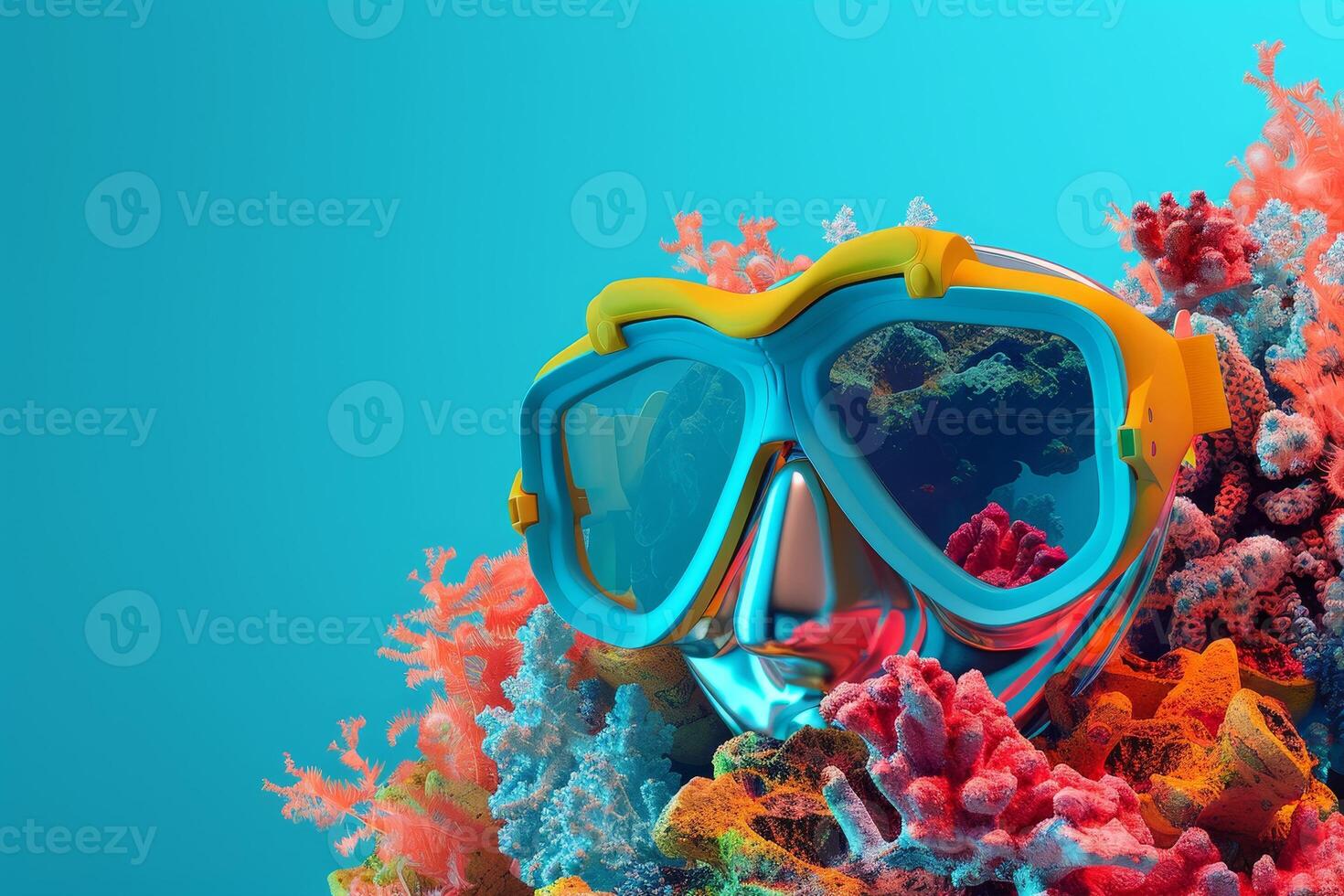 AI generated Diving Mask and Coral Reef in the concept of underwater exploration photo
