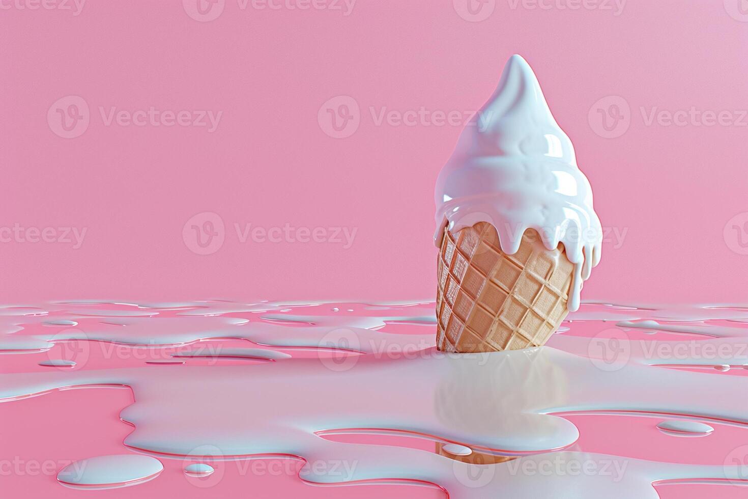 AI generated 3d ice cream melting on pink background with generative ai photo