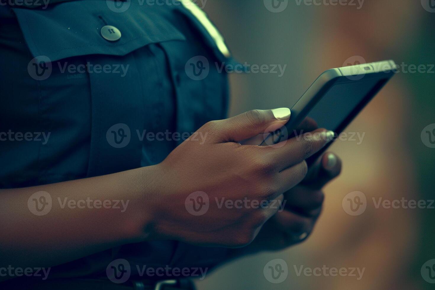 AI generated police use tablet bokeh style background with generative ai photo