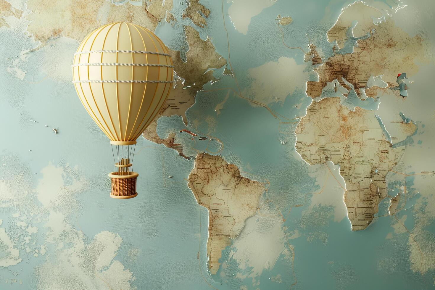 AI generated Hot Air Balloon and Map in the concept of travel and wanderlust photo