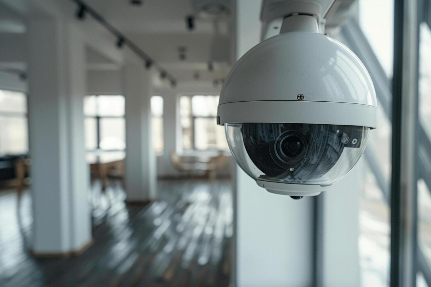 AI generated CCTV cameras in the parking lot bokeh style background with generative ai photo