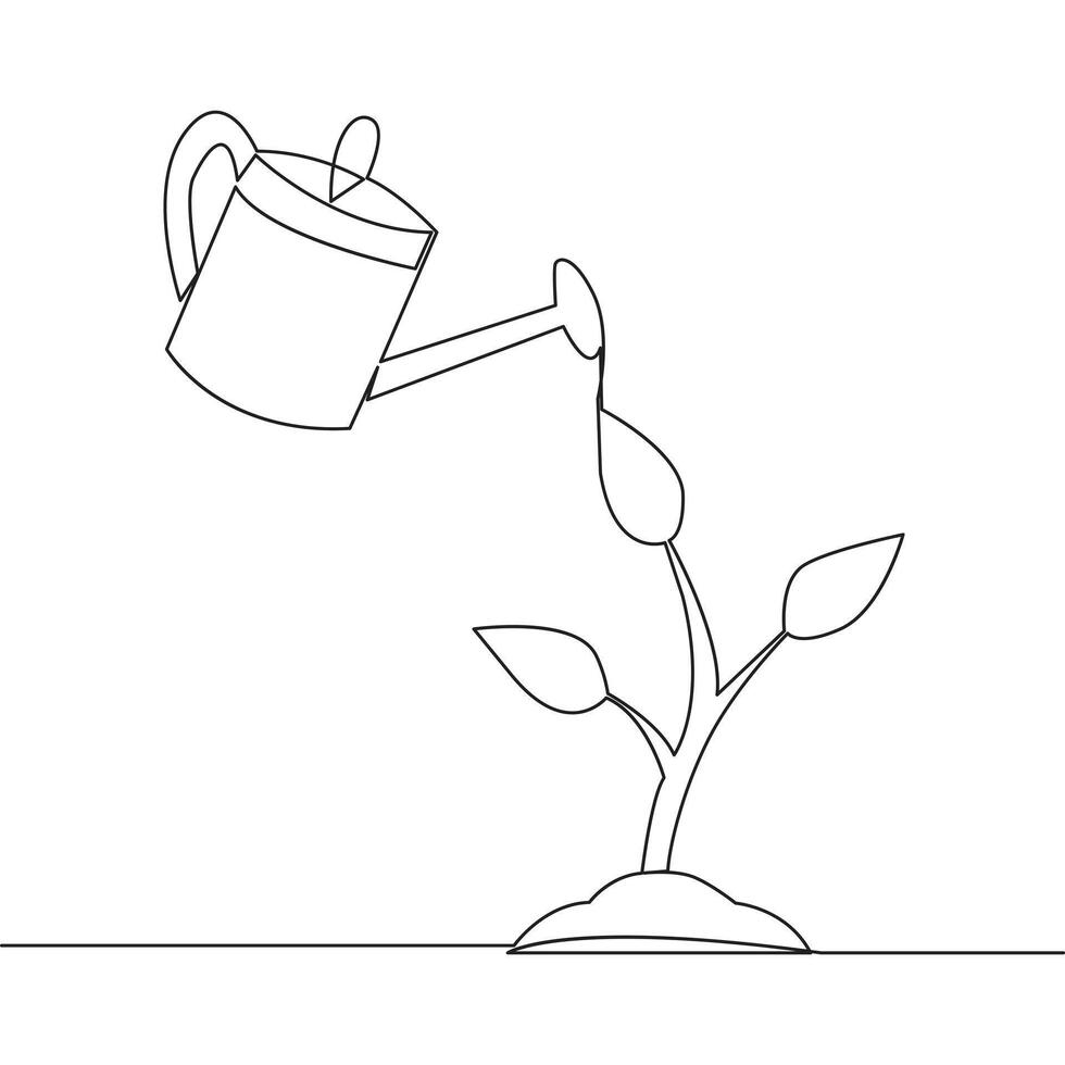soltero línea planta crecimiento Procesando en maceta ilustración vector
