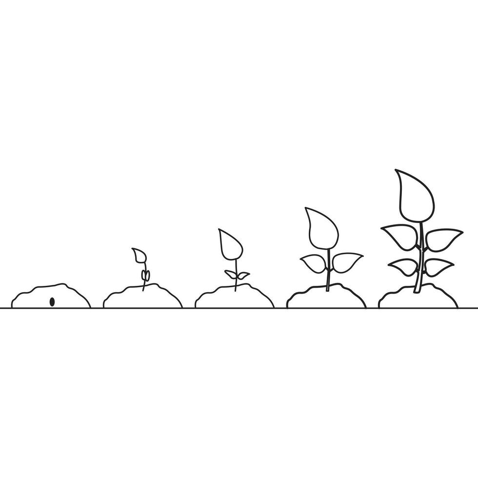 Single Line Plant Growth Processing on pot illustration vector