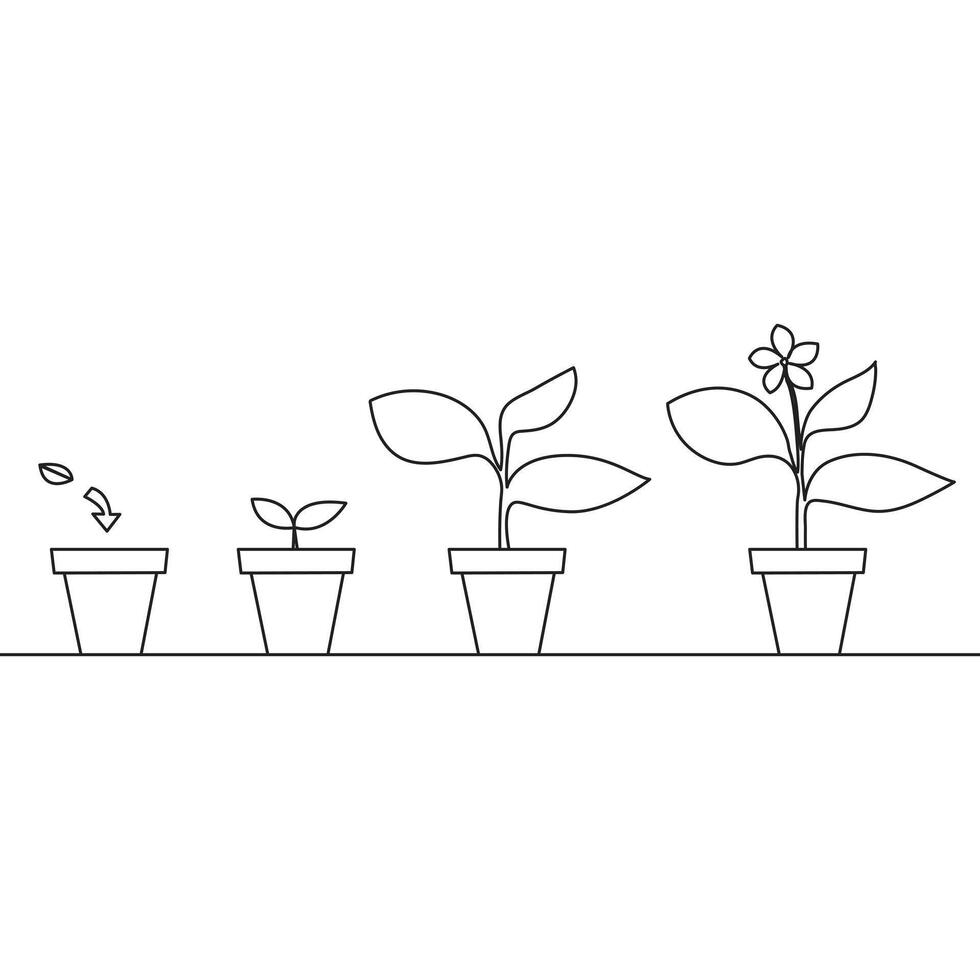 Single Line Plant Growth Processing on pot illustration vector