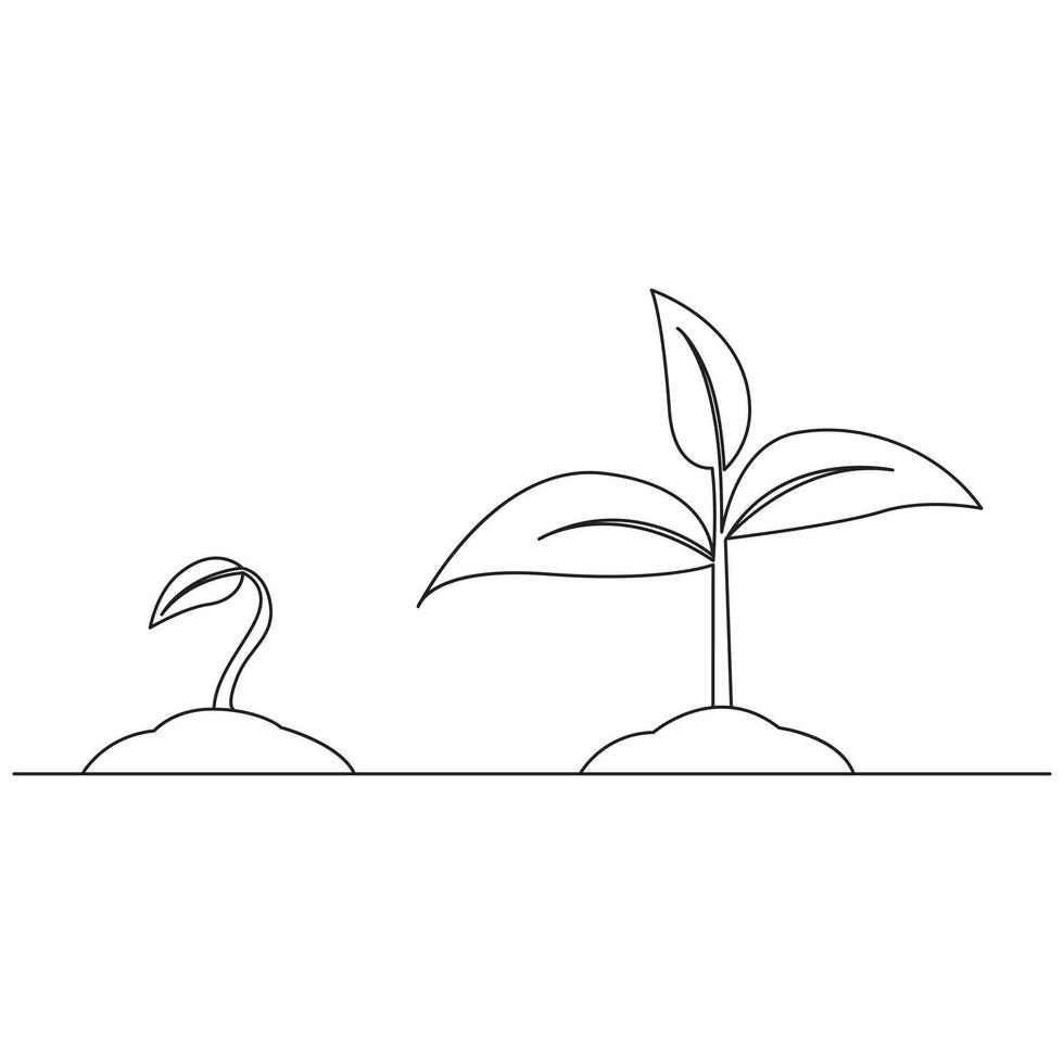 Single Line Plant Growth Processing on pot illustration vector