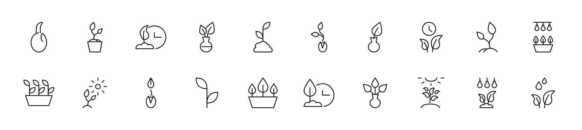 Collection of thin line icons of gardening. Linear sign and editable stroke. Suitable for web sites, books, articles vector