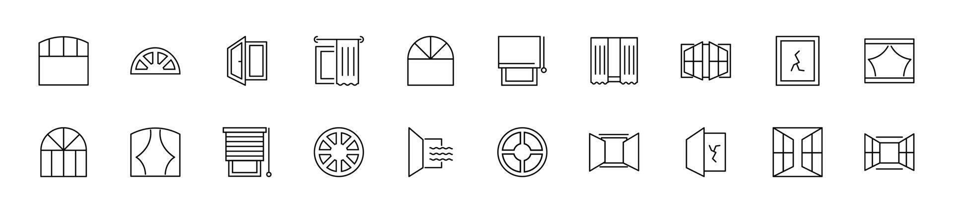 Collection of thin line icons of windows. Linear sign and editable stroke. Suitable for web sites, books, articles vector