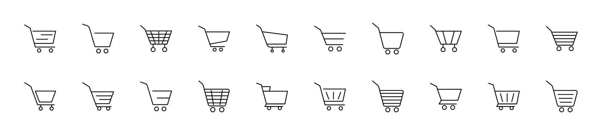 Collection of thin line icons of shopping carts. Linear sign and editable stroke. Suitable for web sites, books, articles vector