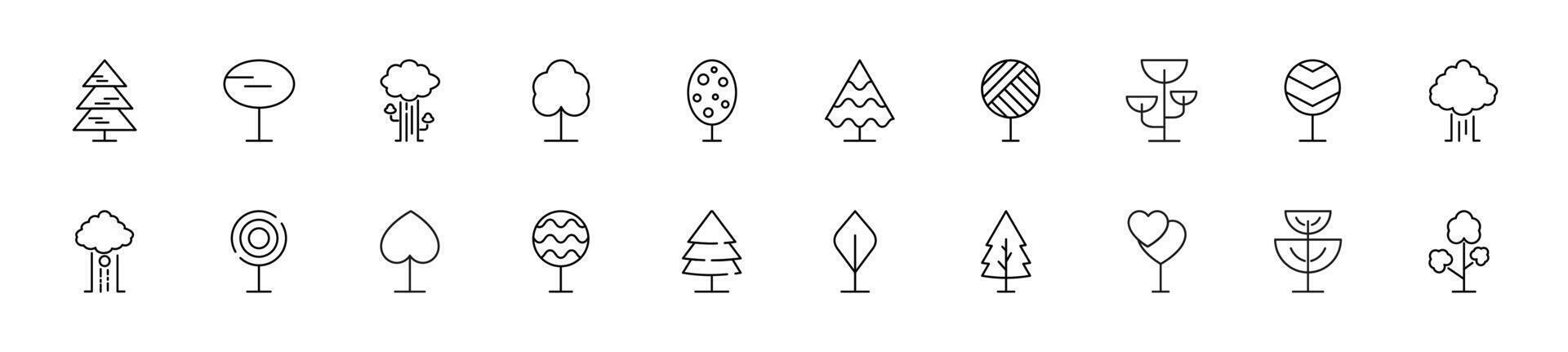 Collection of thin line icons of trees. Linear sign and editable stroke. Suitable for web sites, books, articles vector