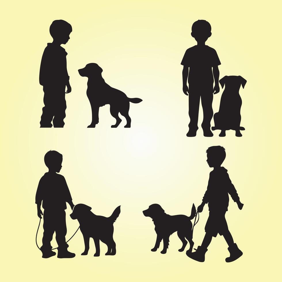 Buddy set Silhouette, Buddy with dog Silhouette vector