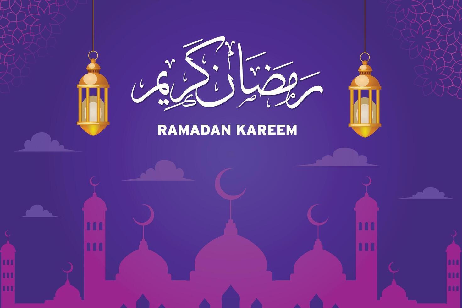 Ramadán kareem Arábica tipografía con Luna y islámico oscuro antecedentes. vector ilustración