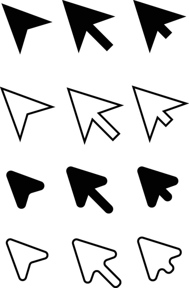 Mouse cursor arrows black flat and outline. Vector icon for apps and websites.