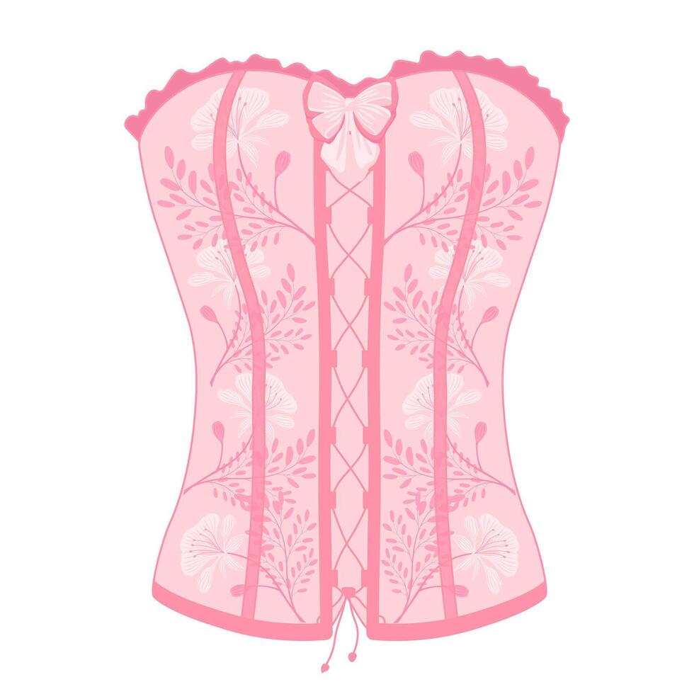 corset made of pink lace. Vector stock illustration. Elegant lingerie. Historical vintage clothes. Isolated on a white background.