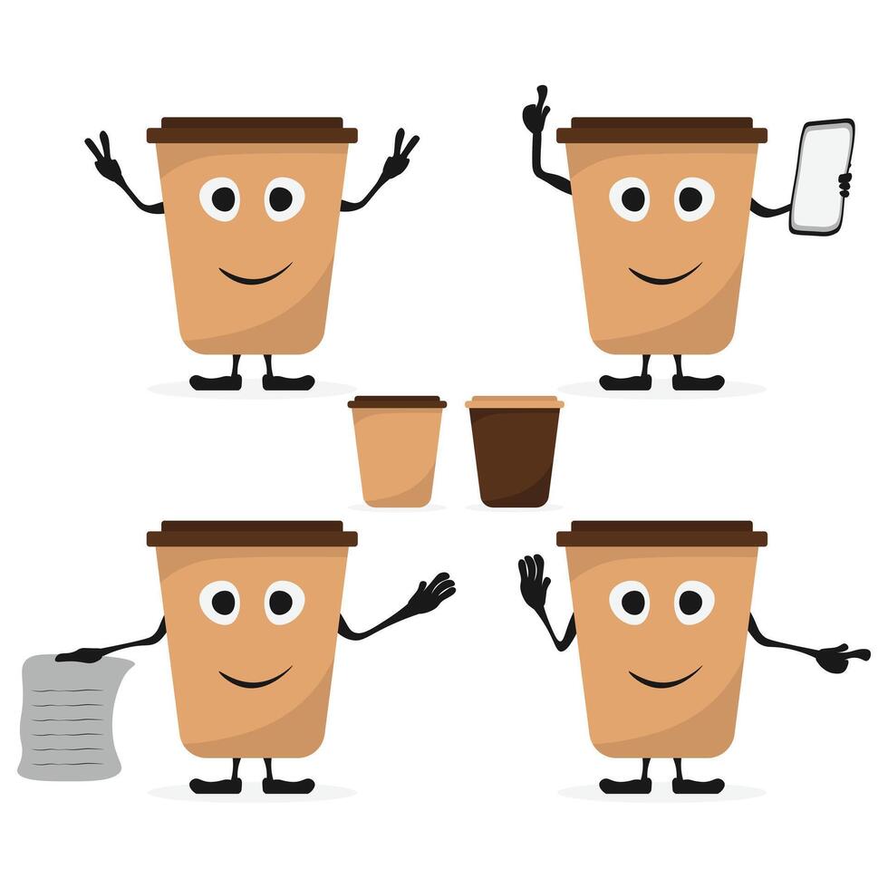 conjunto de linda contento café papel taza personaje con emociones dibujos animados personaje icono café a Vamos vector