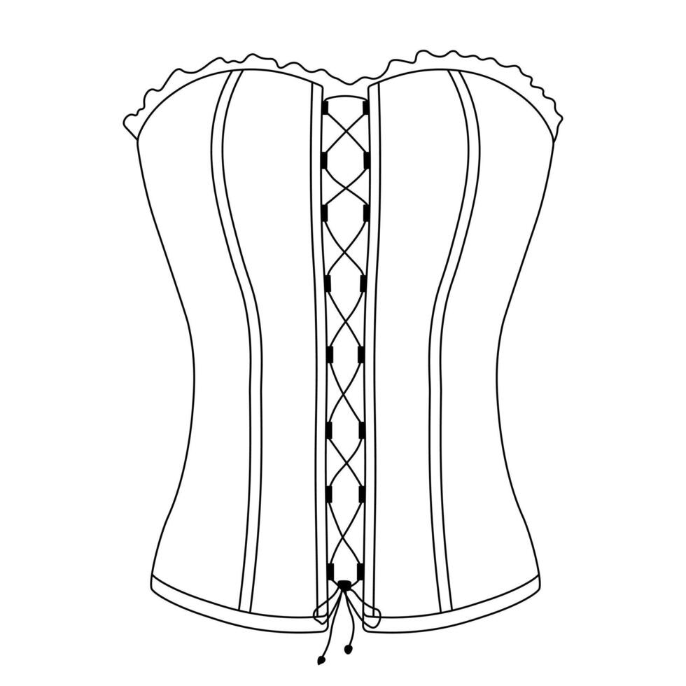 Corset. Vector stock illustration. Feminine lingerie. Monochrome black silhouette. one line. Isolated on a white background.