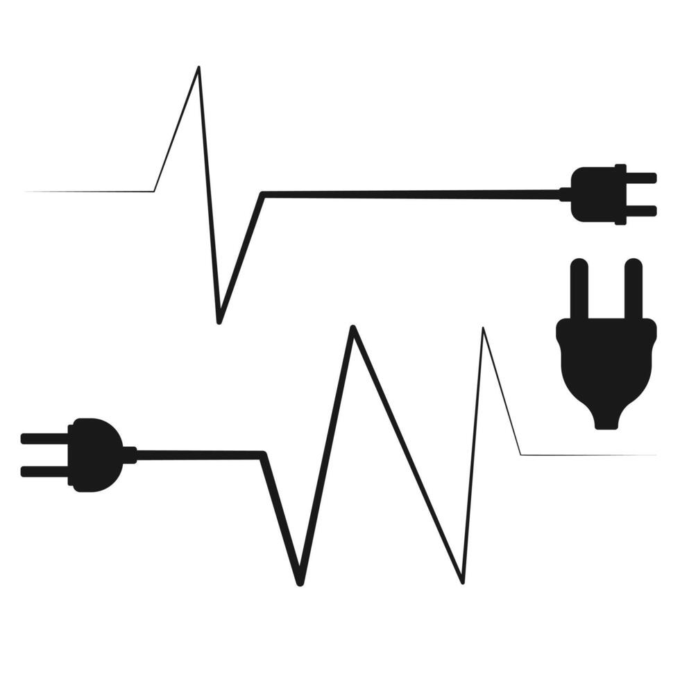 Electrical power plug with a long curved cord. Current and voltage symbol. vector