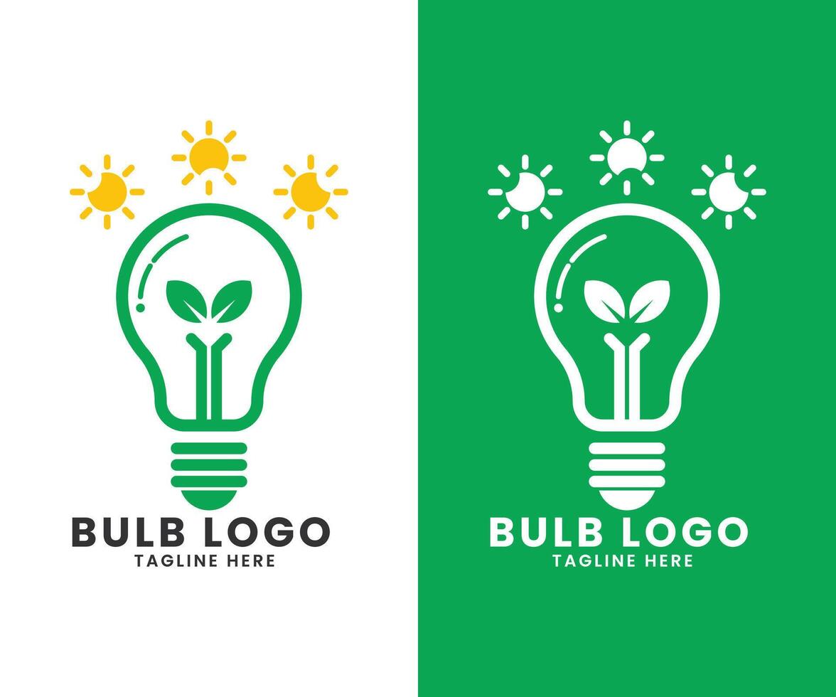 Eco energy green tree leaf creative innovative light bulb logo design vector template