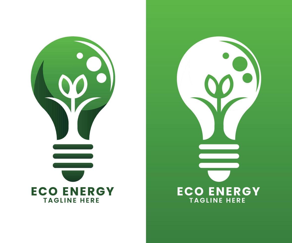 eco energía verde árbol hoja creativo innovador ligero bulbo logo diseño vector modelo