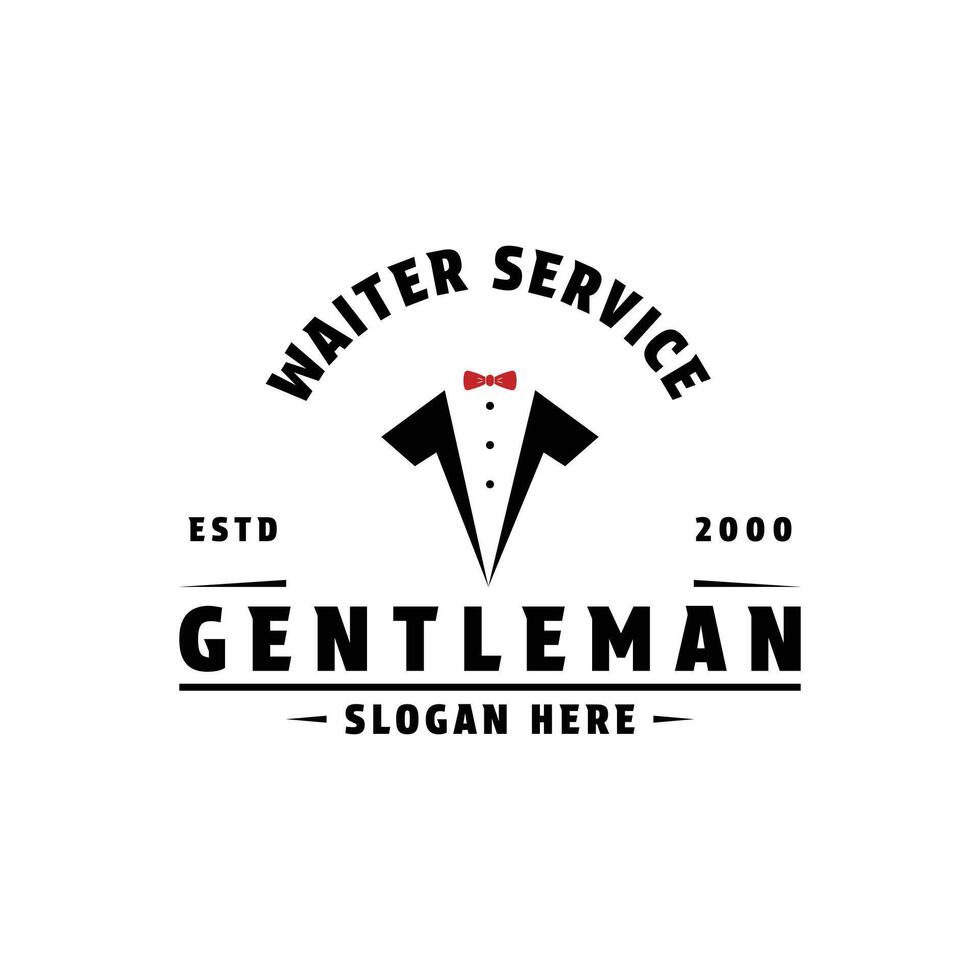 waiter service logo design concept idea with tuxedo bow tie icon vector