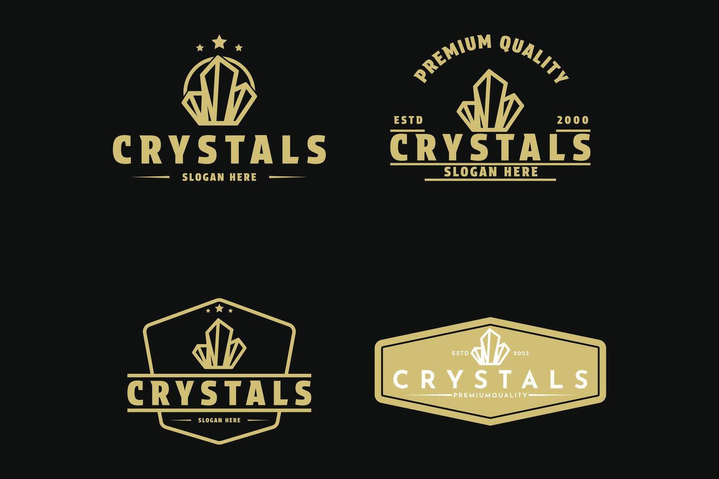 set of crystals luxury logo design vintage retro label vector