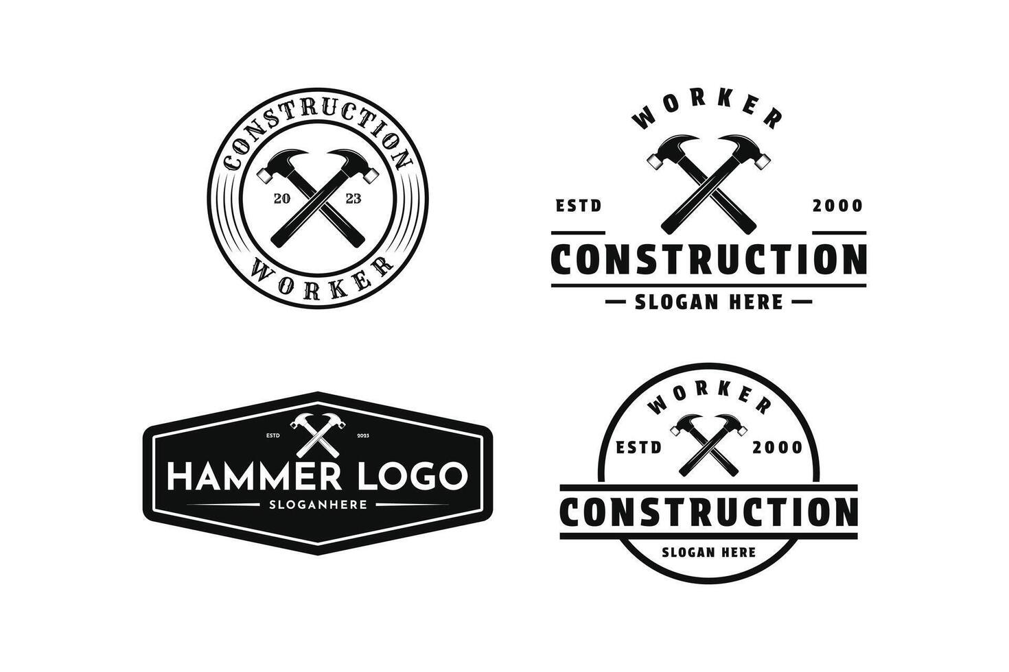 set of construction worker tool logo design vintage retro label and badge vector