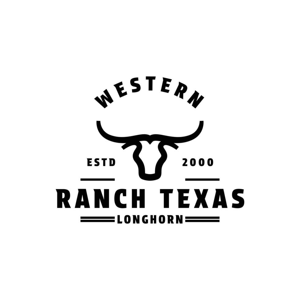 Ranch texas longhorn logo design vintage retro style vector