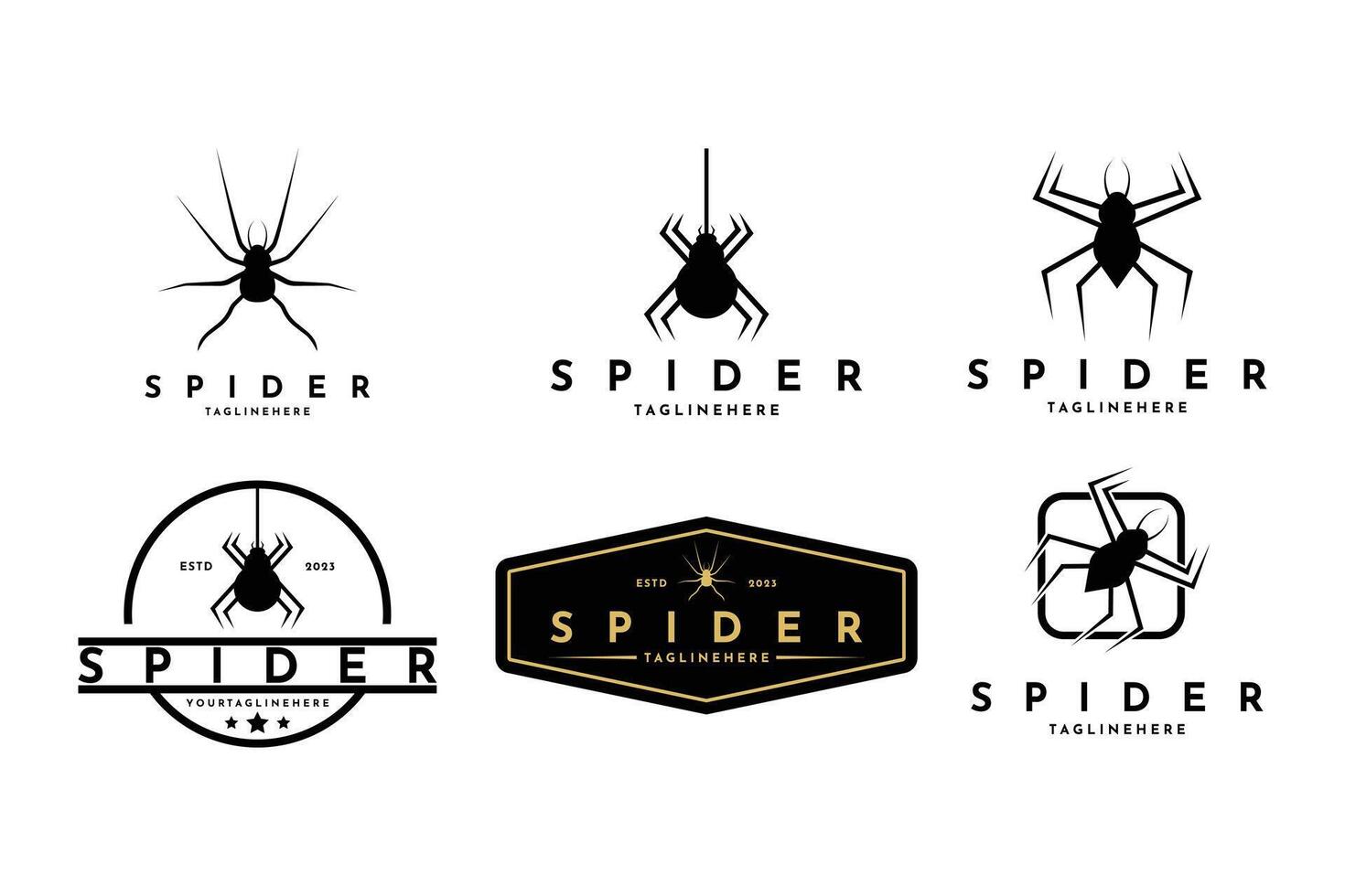 conjunto de araña silueta logo diseño Clásico retro estilo vector