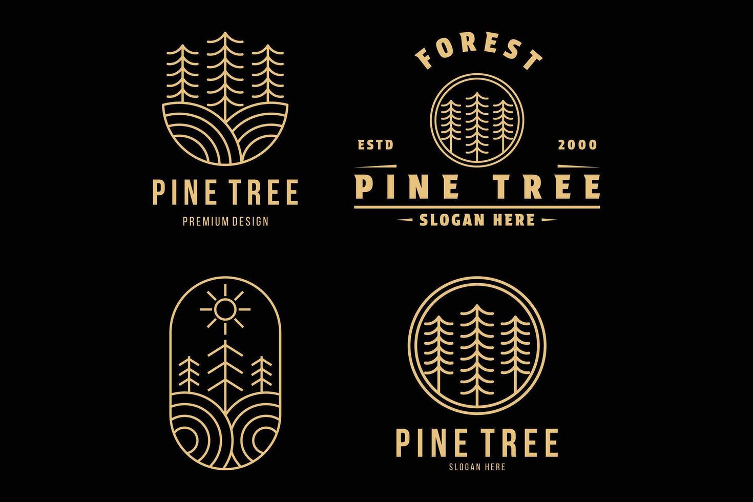 conjunto de pino árbol bosque logo diseño Clásico etiqueta vector