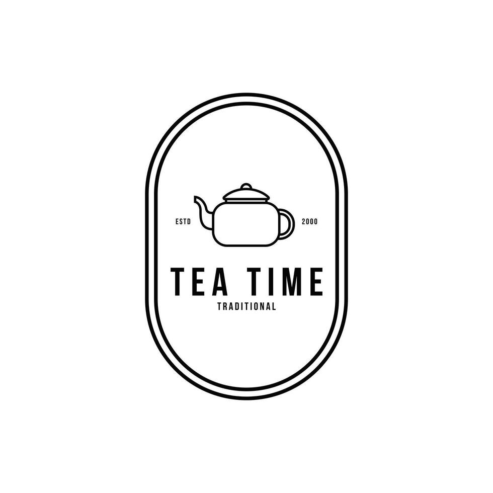 Tea time logo design vintage retro badge with kettle icon vector