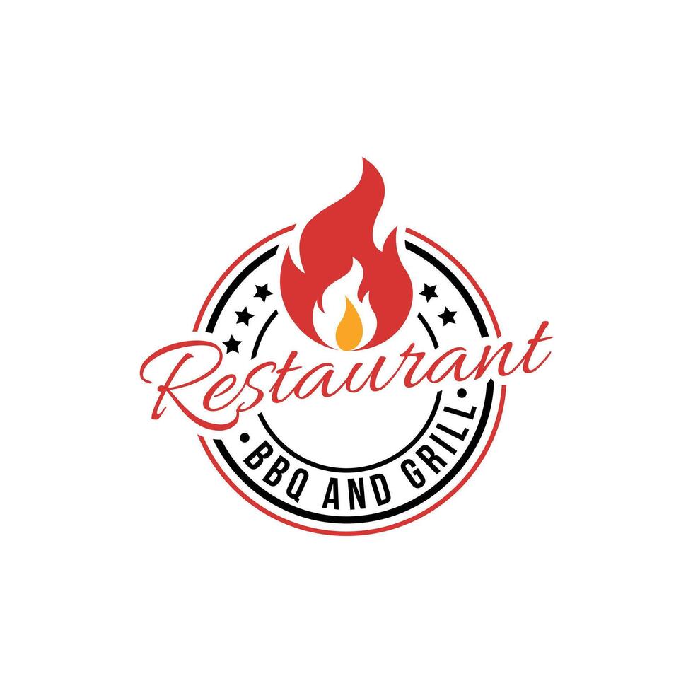 Restaurant bbq and grill logo design vintage retro label circle with smoke icon vector