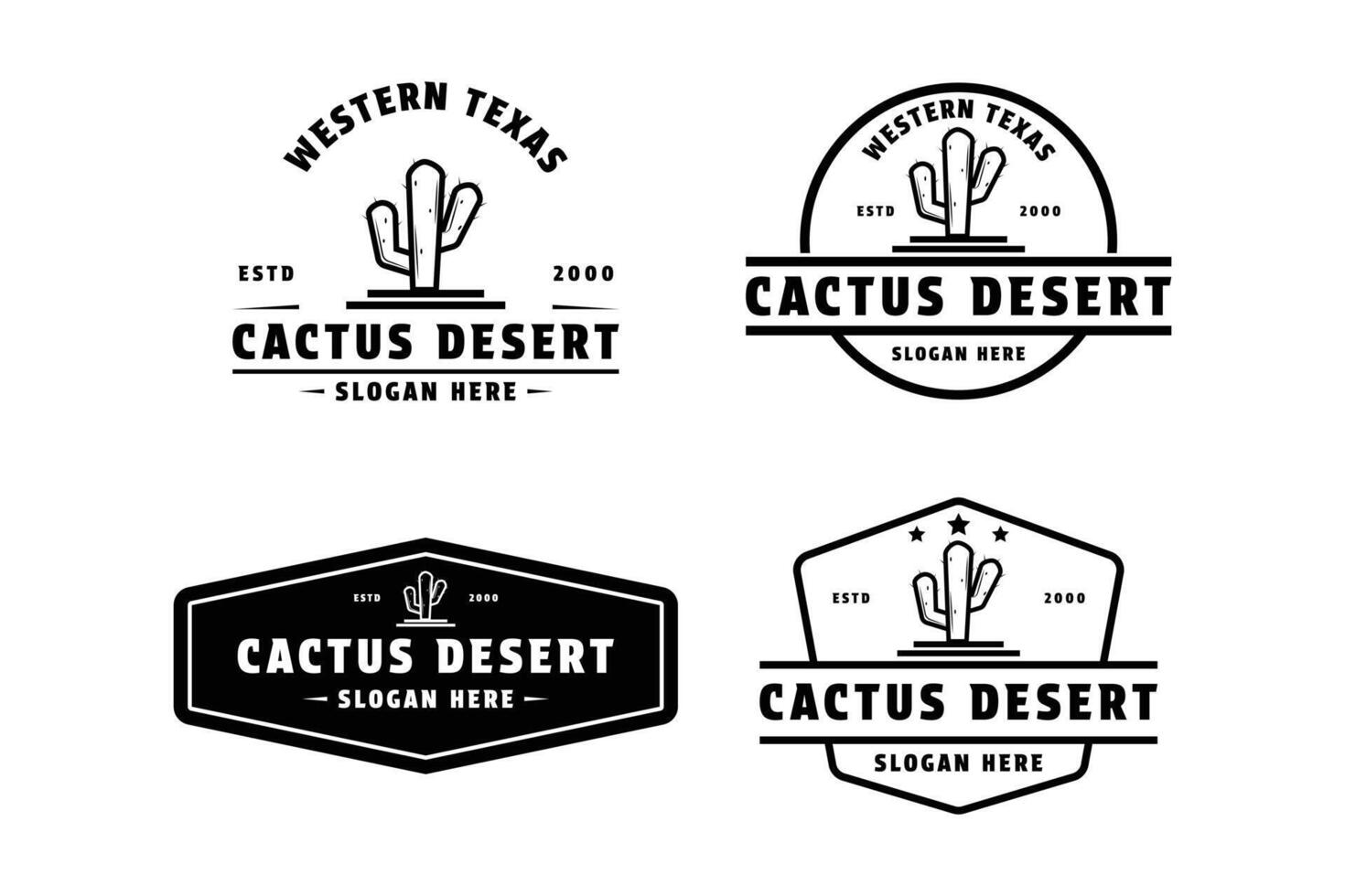 set of cactus logo design vintage retro label and badge vector