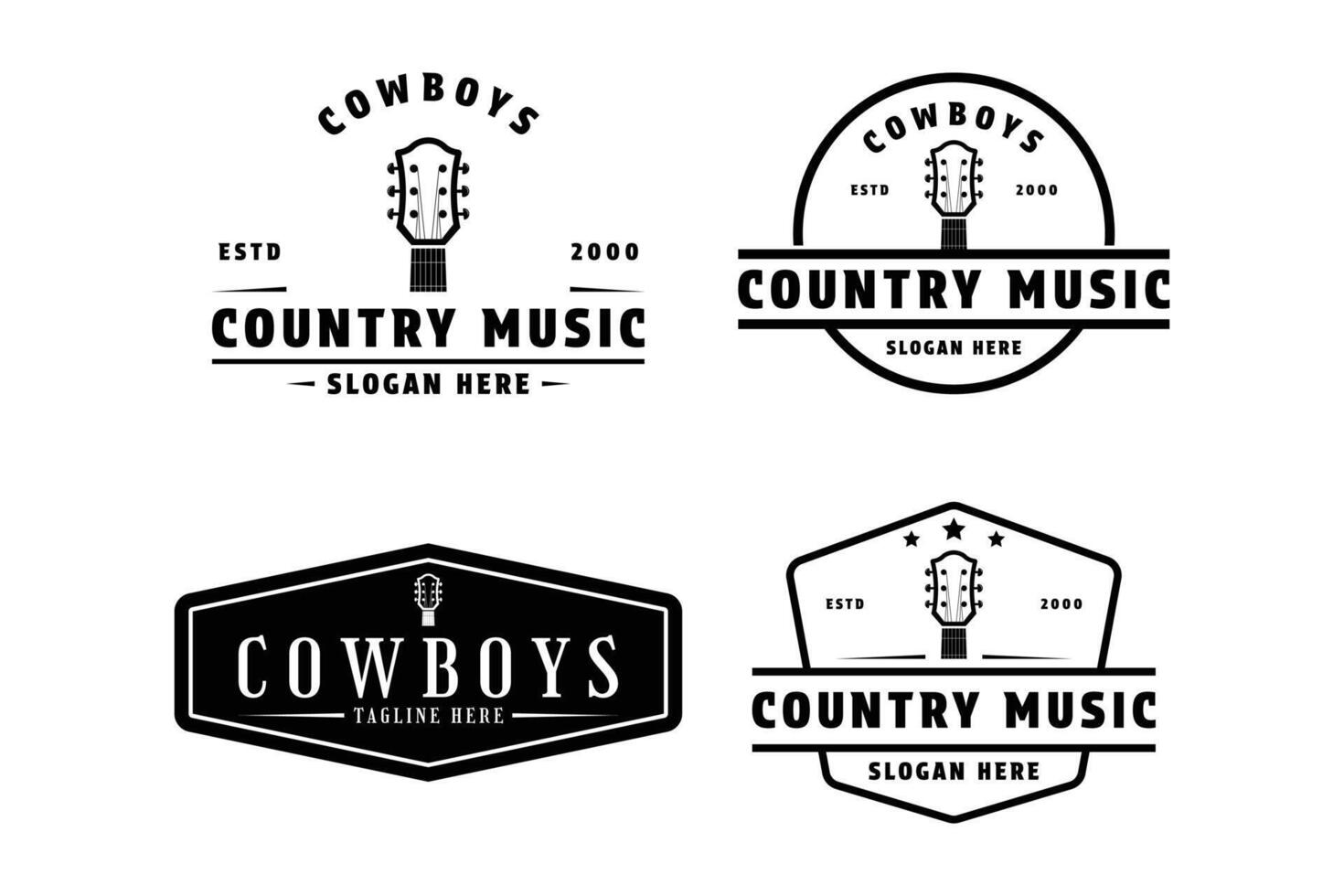 set of country music guitar logo design vintage label and badge vector