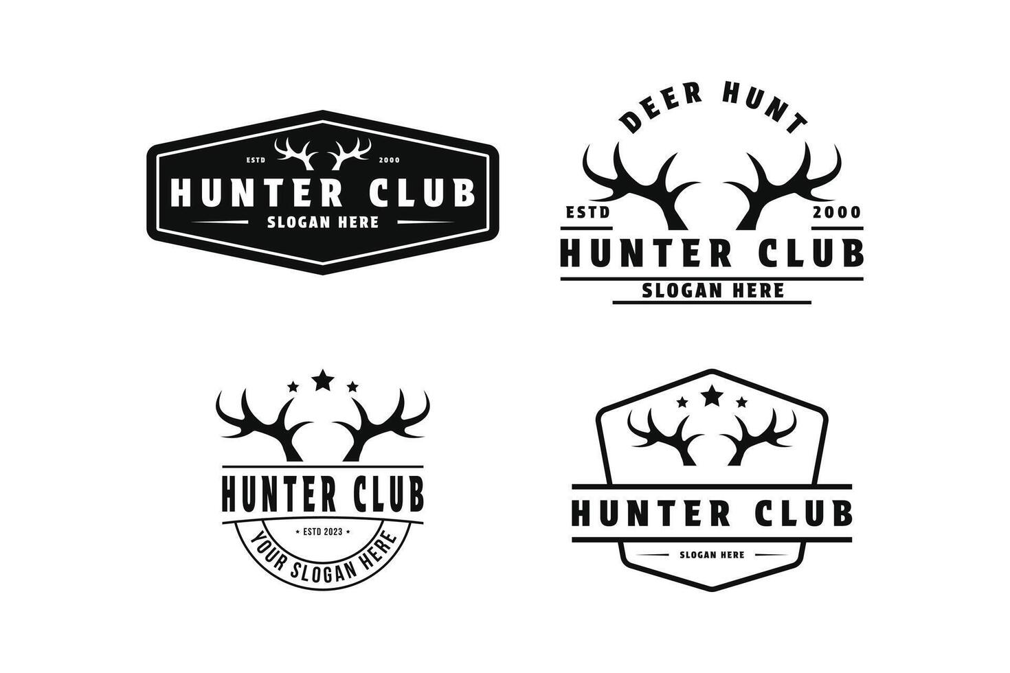 set of deer hunt club logo design vintage retro label and badge vector